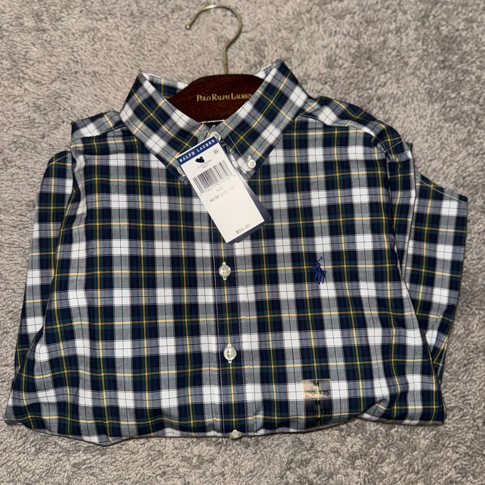 BOYS POLO, Ralph Lauren Plaid Shirt - Blue, Green,Gray, White
